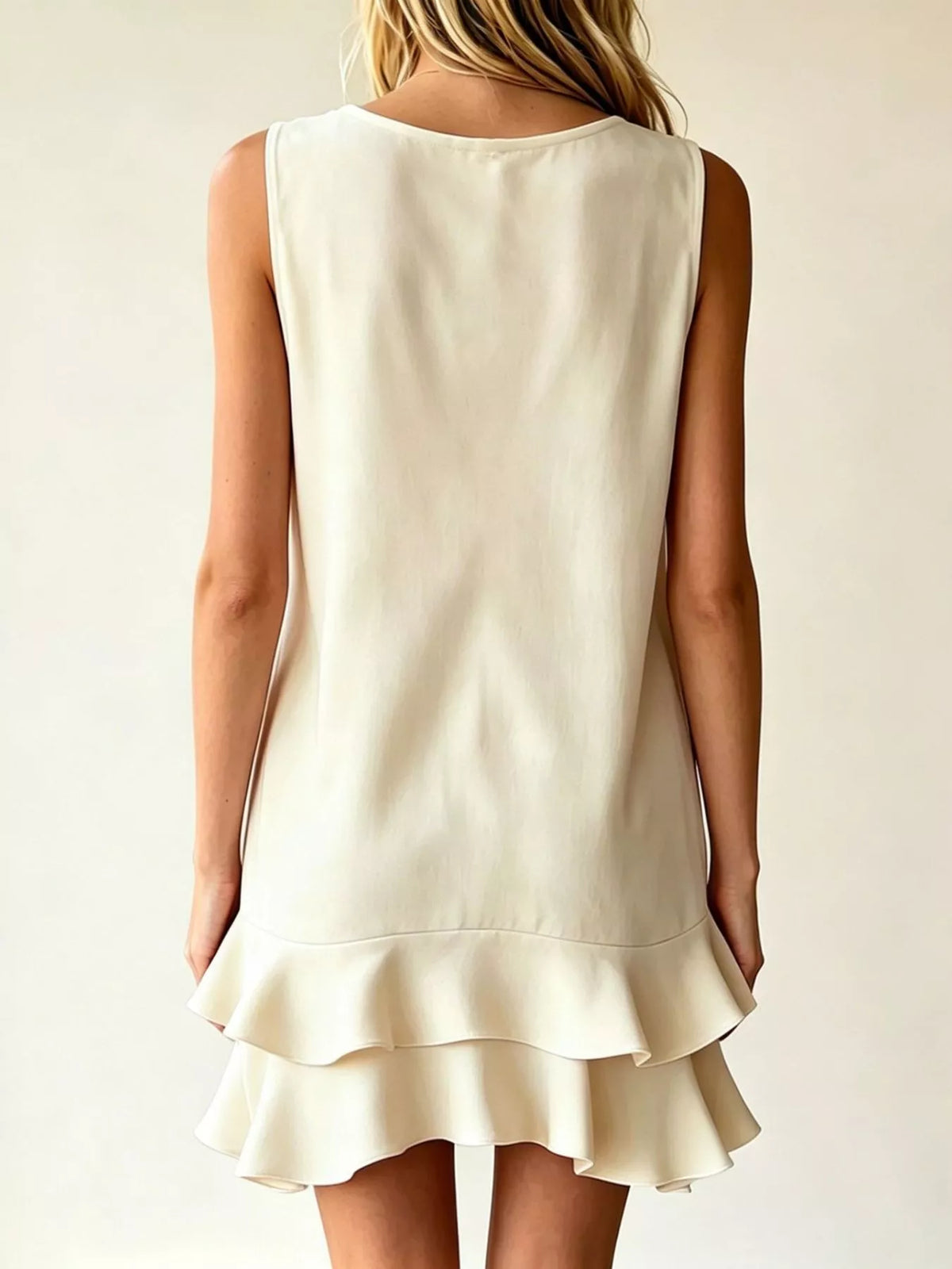 Full Size Sleeveless V-Neck Tiered Ruffle Mini Dress Plus Size